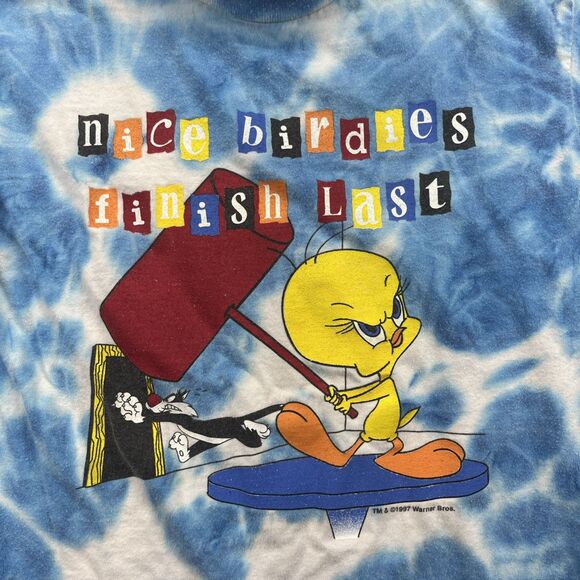 Looney Tunes Tweety Bird Nice Birdies Finish Last Shirt Kids 7/8 Vintage 90s - Picture 2 of 14
